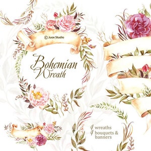 Roze Aquarel Bloemen krans Digitale rozen Pioenroos Boeket Elementen Boho Roze Huwelijksuitnodiging Groeten Diy elementen