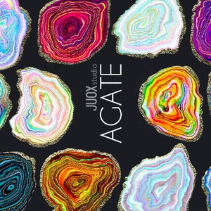 12 Agate iridescent Geode Stone only PNG clipart, Agate stone elements, transparent, PNG format, gold foil stone decor, overlays graphics