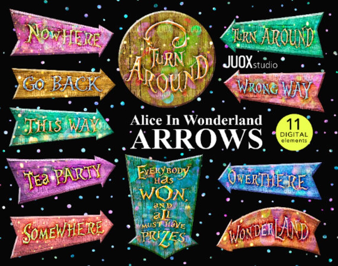 Printable Alice in Wonderland Arrow Sign Posts, Onederland Arrows ...