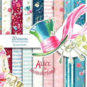 Alice paper pack only JPG, Alice digital paper, Watercolor paper, decoration, Digital Scrapbooking