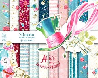 Alice paper pack only JPG, Alice digital paper, Watercolor paper, decoration, Digital Scrapbooking