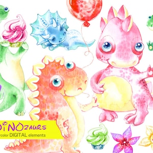 Dinozaurs Clipart, carino Dinozaur, rami, Dino Clipart, Jurassic, Clipart ad acquerello, Invito di compleanno Auguri Biglietto da fare fai da te