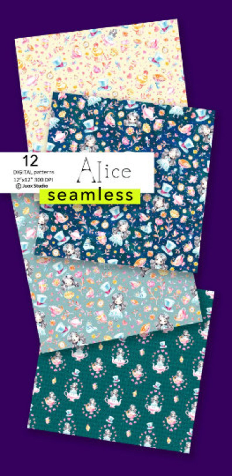 12 Seamless Only JPG Alice in Wonderland, Backgrounds Paper Pack ...