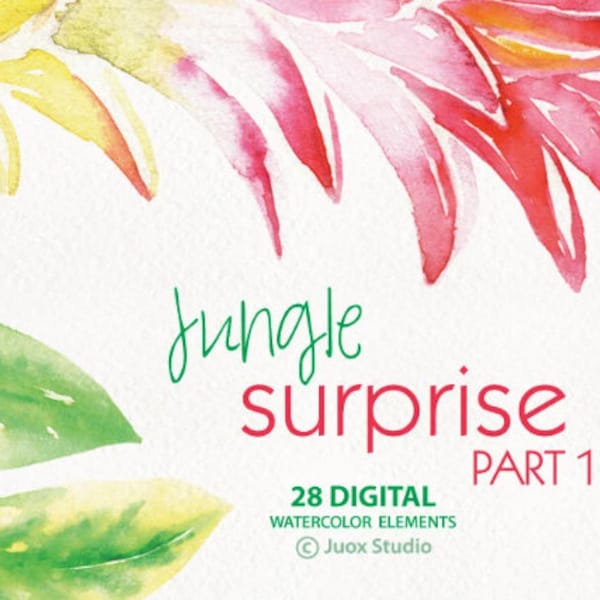 Jungle Surprise Part 1, Watercolor Elements, lily, bromeliad, torch ginger, orchids, wedding invitation, floral, beach, greetings, flowers