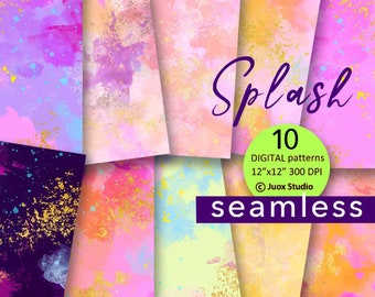 10 SEAMLESS only JPG colorful splash abstract DIGITAL paper, backgrounds paper pack, textures, instant download