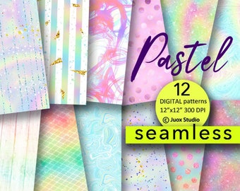 12 SEAMLESS only JPG pastel gradient digital backgrounds paper pack, ombre textures, digital backgrounds, instant download