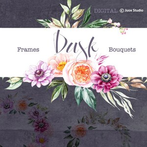 Frames &boeketten Bruiloft Aquarel Schilderij Clipart, Anemoon, Roos, Pioenroos, Bloemen Boeket, frame, Digitaal
