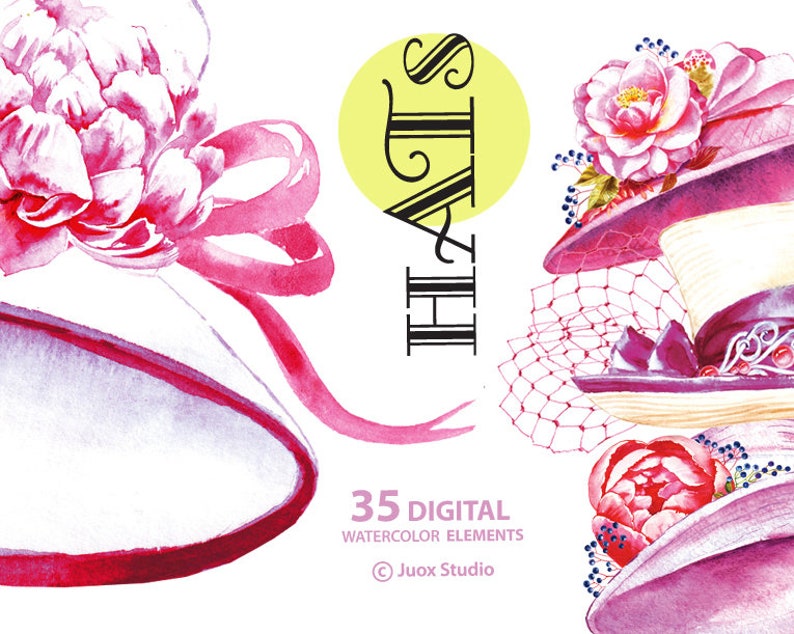 Lady Hats Watercolor Painting Clipart Derby Hat With Etsy UK