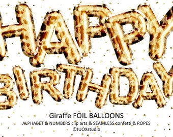 Giraffe Skin foil balloons clipart letters, Guepard Skin, numbers, alphabet, seamless confetti pattern, digital, instant download