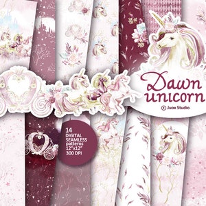 Seamless Dawn Einhorn Papier Pack, Einhorn Papier, Aquarell Dekoration, Papier Scrapbooking