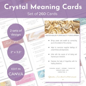 260 Printable Crystal Meaning Cards  – 2 sets of designs - 2” x 3.5” – Gemstone Description Cards - Digital Download –  CMC001 and CMC002