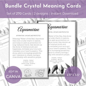 270 cards x 2 designs Bundle Set–Printable Crystal Meaning Cards–2.5” x 3.5”–Gemstone Description Cards-Digital Download-Insert Card–BWCMC05