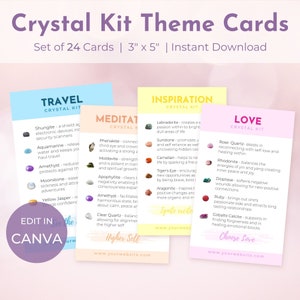 Kristall Bedeutung Karten - Kristall Kit Set - 24 Themen - 3 ”x 5” – Edelstein Beschreibungs Karten - Digitaler Download – SKU CKS001
