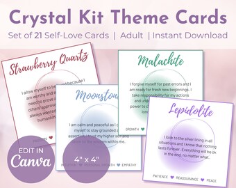 21 Adult self-love affirmation cards – Printable Crystal Meaning Cards – 4” x 4” – Gemstone Description Cards - Digital Download –  CKS004