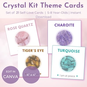 21 self-love affirmation cards – 5-8 years old - Printable Crystal Meaning Cards – 4” x 4” – Description Cards - Digital Download – CKS005
