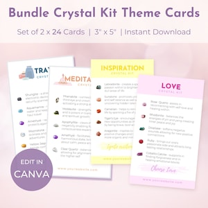 Bundle Crystal Kit Set – Printable Crystal Meaning Cards – 24 Themes – 3” x 5” – Gemstone Description Cards - Digital Download – SKU CKS003