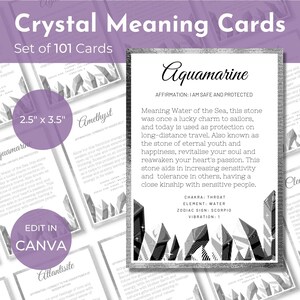 Bundle Set of 101 cards – Printable Crystal Meaning Cards – 2.5” x 3.5” – Gemstone Description Cards - Digital Download – SKU BWCMC02