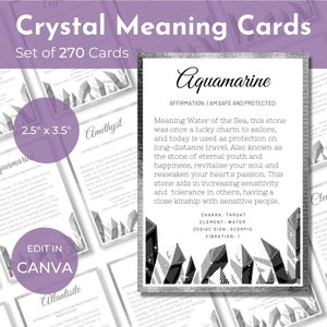 Bundle Set of 270 cards – Printable Crystal Meaning Cards – 2.5” x 3.5” – Gemstone Description Cards - Digital Download – SKU BWCMC01