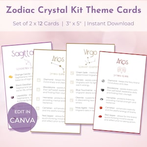 2x12 Sternzeichen Kristall Bedeutung Karten - 3 "x5" - Crystal Kit Set-Edelstein Beschreibung Karten-Horoskop-Geburtsstein Karten-Digitaler Download-CKS009-CKS010