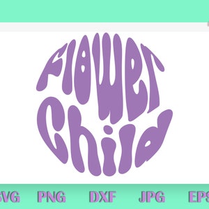 フラワー チャイルド SVG | ファンキー、グルーヴィー、レトロ、Y2K、トレンディ、人気、波状、泡立つテキスト | シルエット カメオ、クリカット DIY | 商用ライセンス