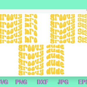 Groovy Bro Dude Sis Bundle SVG | Sublimationsdatei, Welliger Text, Retro, DIY Print on Demand | Silhouette Kamee, Cricut | Kommerzielle Lizenz