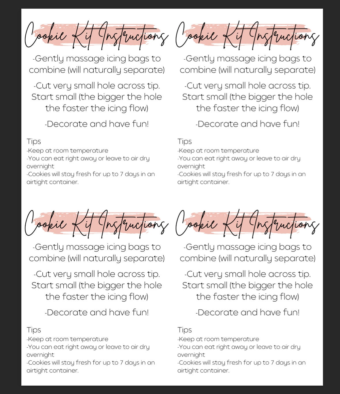 DIY Cookie Kit Instructions Printable DIY Kit Instructions Etsy