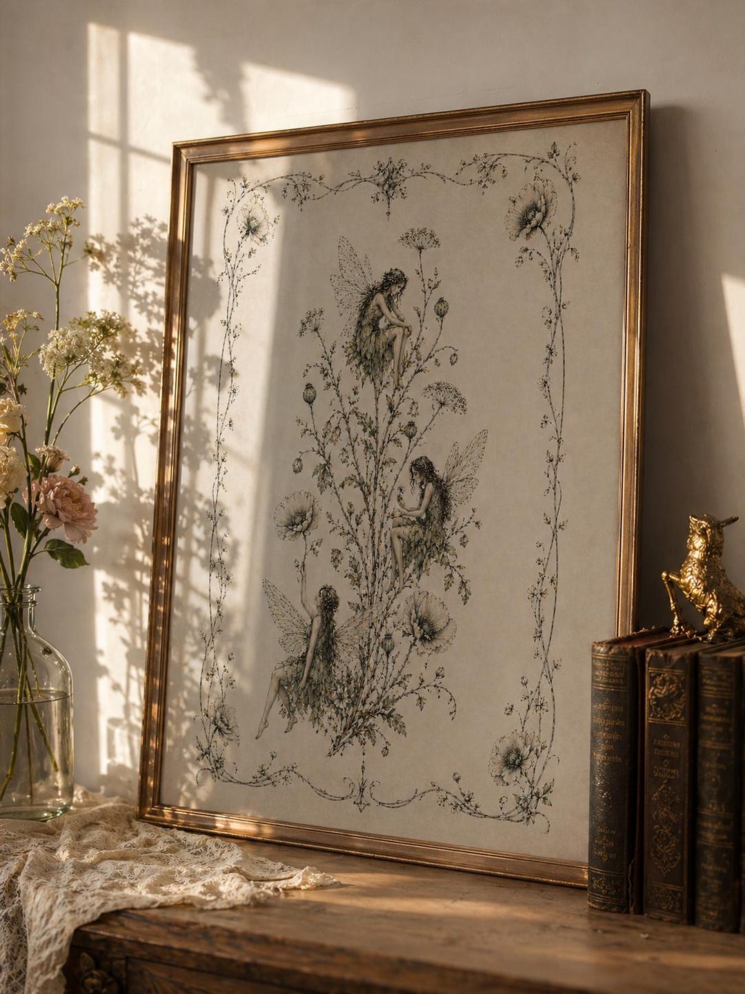 Fairy Wall Art Print – Vintage Botanical Fairy Illustration, Ethereal ...