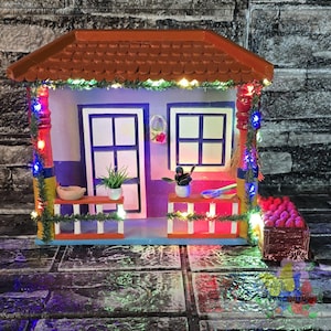 Handcrafted Miniature Colombian House with LED Lights | Wall Hanging Wooden Home Decor | Unique Artisan Gift