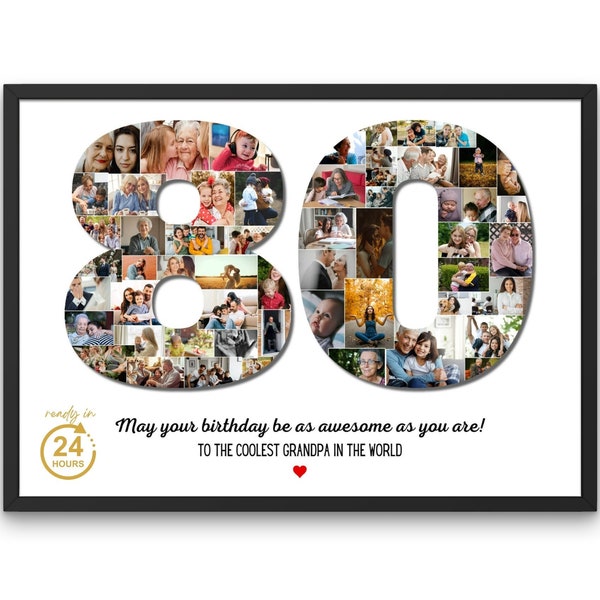 Jede Zahl Fotocollage Geschenk, Geschenk zum 80.Geburtstag, Geschenk zum Geburtstag, Geschenk für Sie, Geschenk zum Muttertag