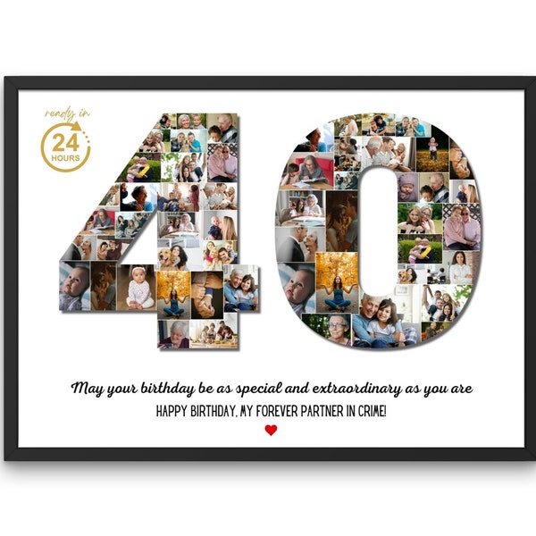 Fotocollage zum Geburtstag, Fotocollage mit Zahlen, Geschenk zur Seniorennacht, einzigartige Fotocollage zum 40. oder einer beliebigen Zahl zur Feier