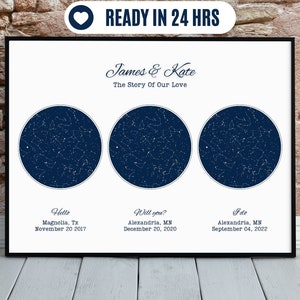 Regalo de aniversario del mapa de estrellas, mapa de estrellas por fecha, impresión de arte del mapa de estrellas, la historia de nosotros, regalo del 1er aniversario, hola, lo haré, regalo de bodas,