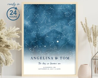 Custom Star Map By Date and Location, Personalized Sky Map Printable, Our First Date Constellation Map, Star Chart Gift for Her and Him