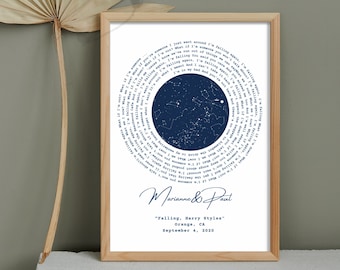 Personalized Star Map with Our Favorite Song, Celestial Sky Map by Date and Location, Custom Constellation Map Lyrics Art, Music Art Decor