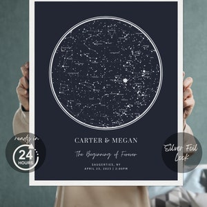 Poster personalizzato con mappa stellare in lamina d'argento, arte del cielo splendente, mappa celeste personalizzata, poster personalizzato del cielo notturno, mappa delle costellazioni