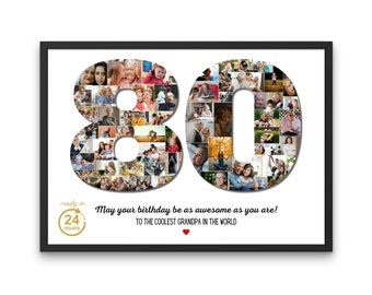 Collage de photos de numéros personnalisés, cadeau d'anniversaire, image d'art imprimable, décoration de fête personnalisée, cadeau personnalisé pour la fête des pères