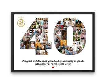 Birthday Photo Collage Gift, Number Photo Collage, Senior Night Gift, Unique 40th or Any Number Celebration Photo Collage