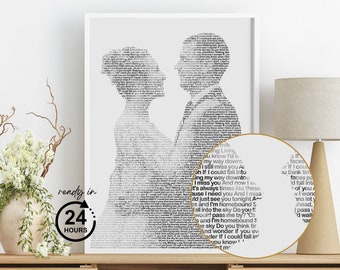 Custom Photo Text Portrait, Personalized Song Lyrics or Vow Print, Wedding or Anniversary Gift, Engagement Photo Art
