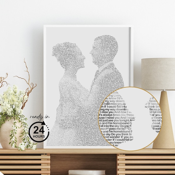Personalized Song Lyrics with Photo, Photo Text Portrait, Custom Wedding Vow Print, Engagement Gift