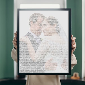 Custom Framed Text Lyrics Portrait, Wedding Vow Art Digital or Framed, Picture Made of Lyrics, or Any Custom Text, Framed Text Portrait Gift