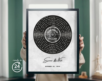 Custom Vinyl Record Lyrics Art, Vintage Song Print, First Dance Music Keepsake, Anniversary Gift for Couples, Wedding Wall Decor