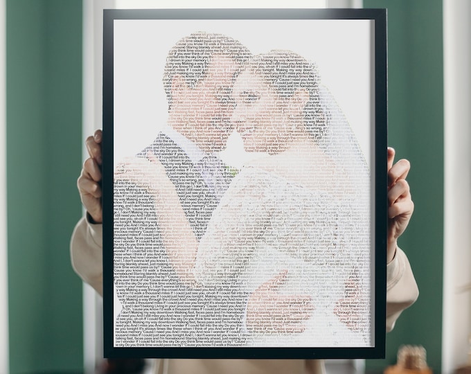 Custom Framed Text Lyrics Portrait, Wedding Vow Art Digital or Framed, Picture Made of Lyrics, or Any Custom Text, Framed Text Portrait Gift