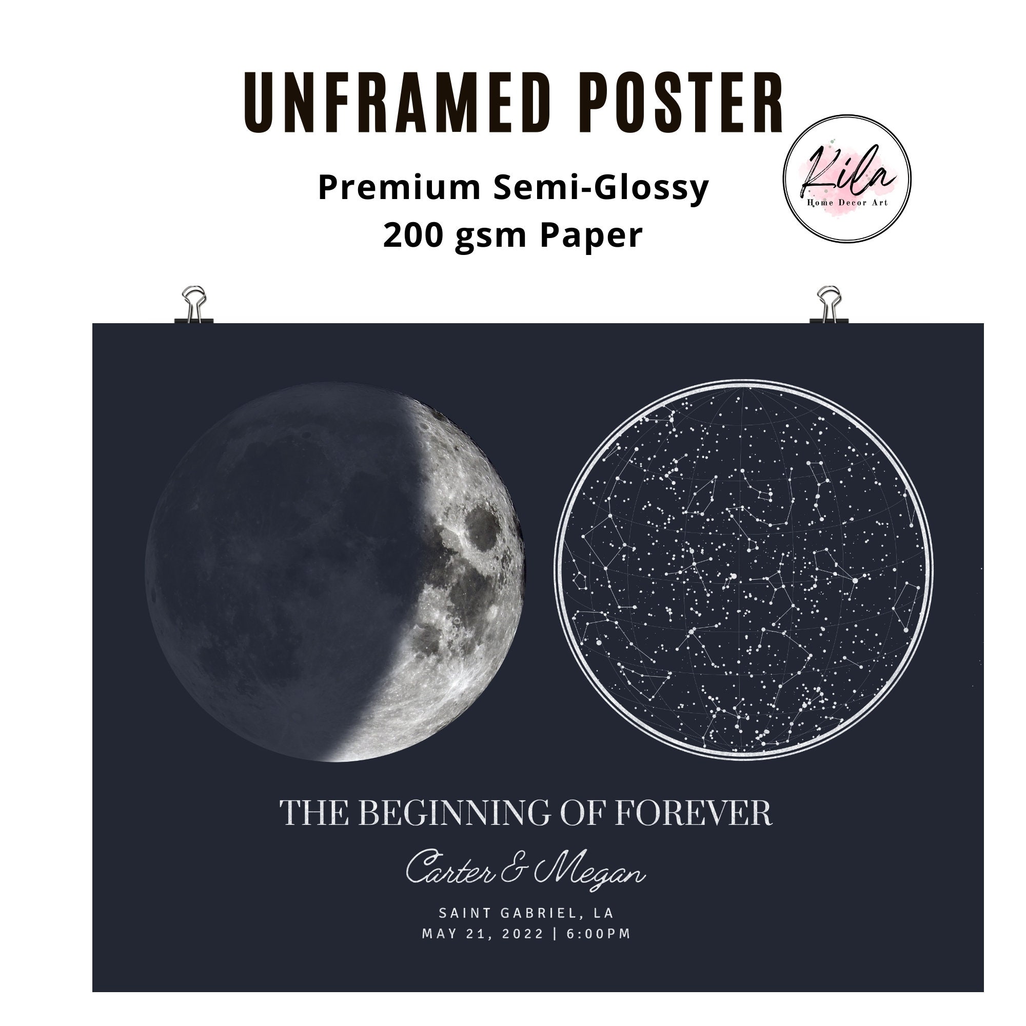 Custom Star Map and Moon Phase by Date and Location, the Night Sky ...