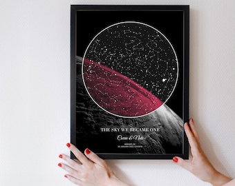 Stelle la notte che ci siamo incontrati, arte stampabile del cielo notturno, grafico della costellazione del cielo che abbiamo incontrato, regalo di nozze personalizzato, regalo di fidanzamento