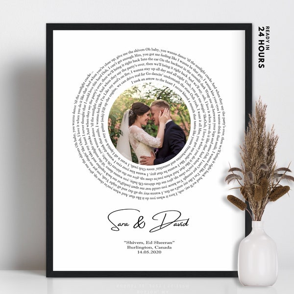 Wedding Song Lyrics with Photo, Custom First Dance Favorite Song, Anniversary Special Gift, Gift for Couples, Gift for Her, Fathers Day Gift