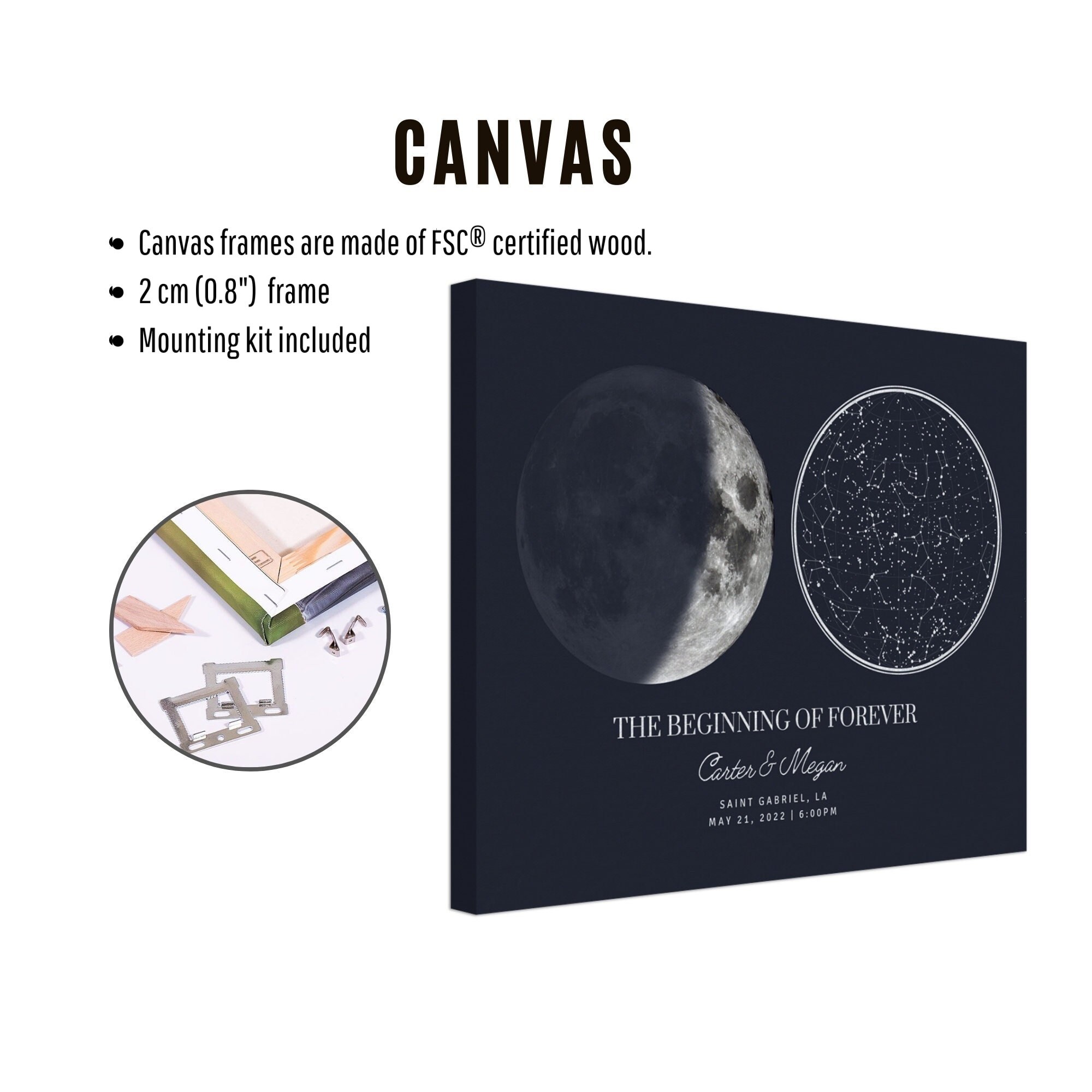 Custom Star Map and Moon Phase by Date and Location, the Night Sky ...
