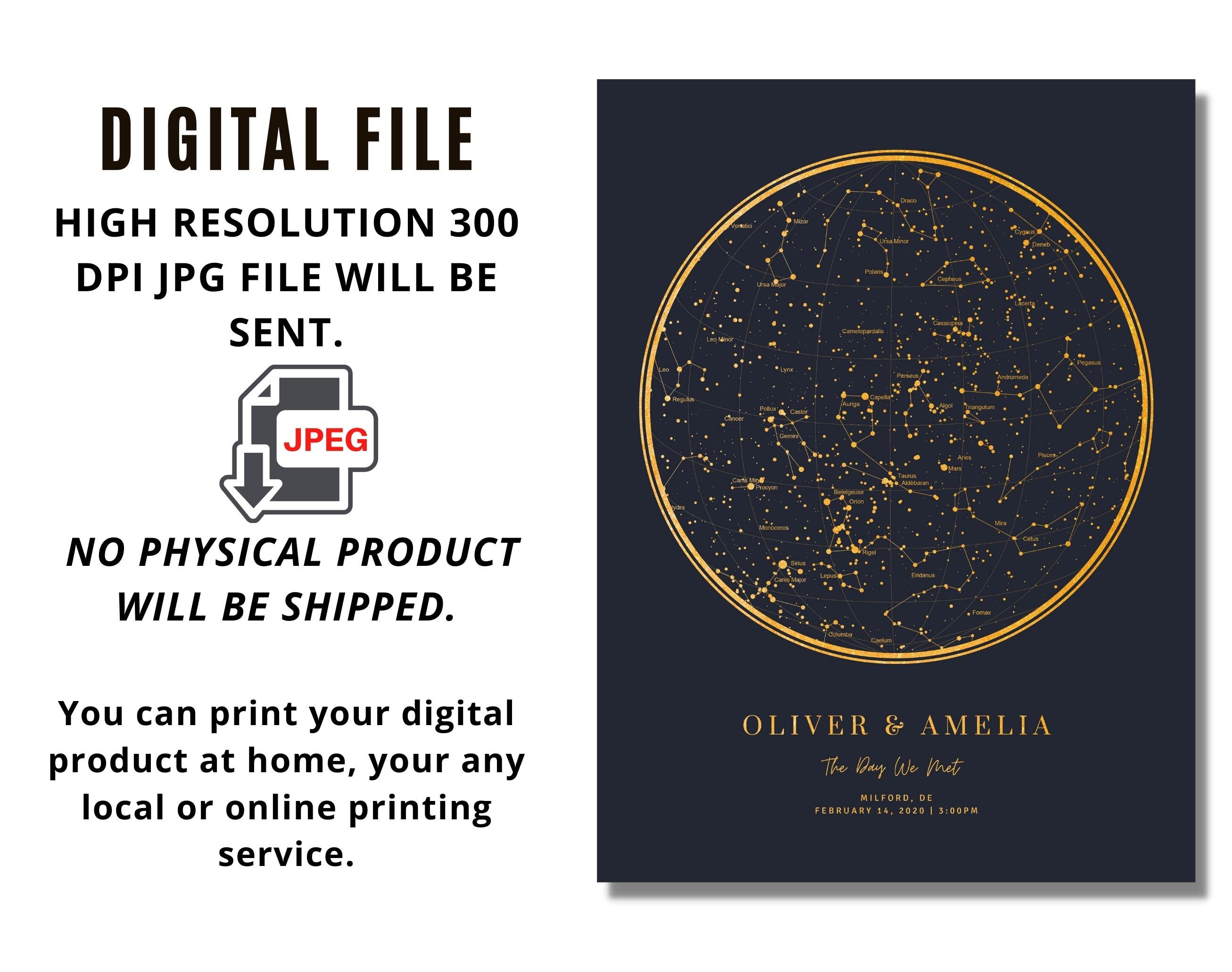 Custom Star Map Digital, Night You Were Born, Gold Foil Look the Night ...