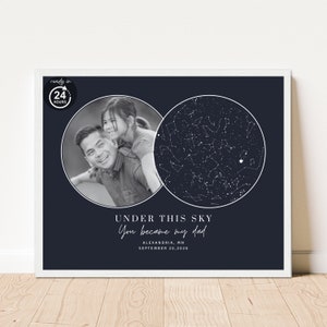 Carte des étoiles personnalisée et affiche photo pour père, sous ce ciel, vous êtes devenu mon père, cadeau pour papa, grand-père, beau-père