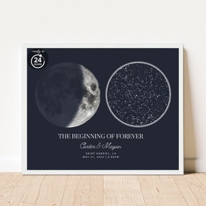 Sternkarte und Mondphase nach Datum und Ort, der Nachthimmel Poster, Nacht wir trafen uns Jahrestag Geschenk, Nachthimmel Druck, Hochzeitsgeschenk