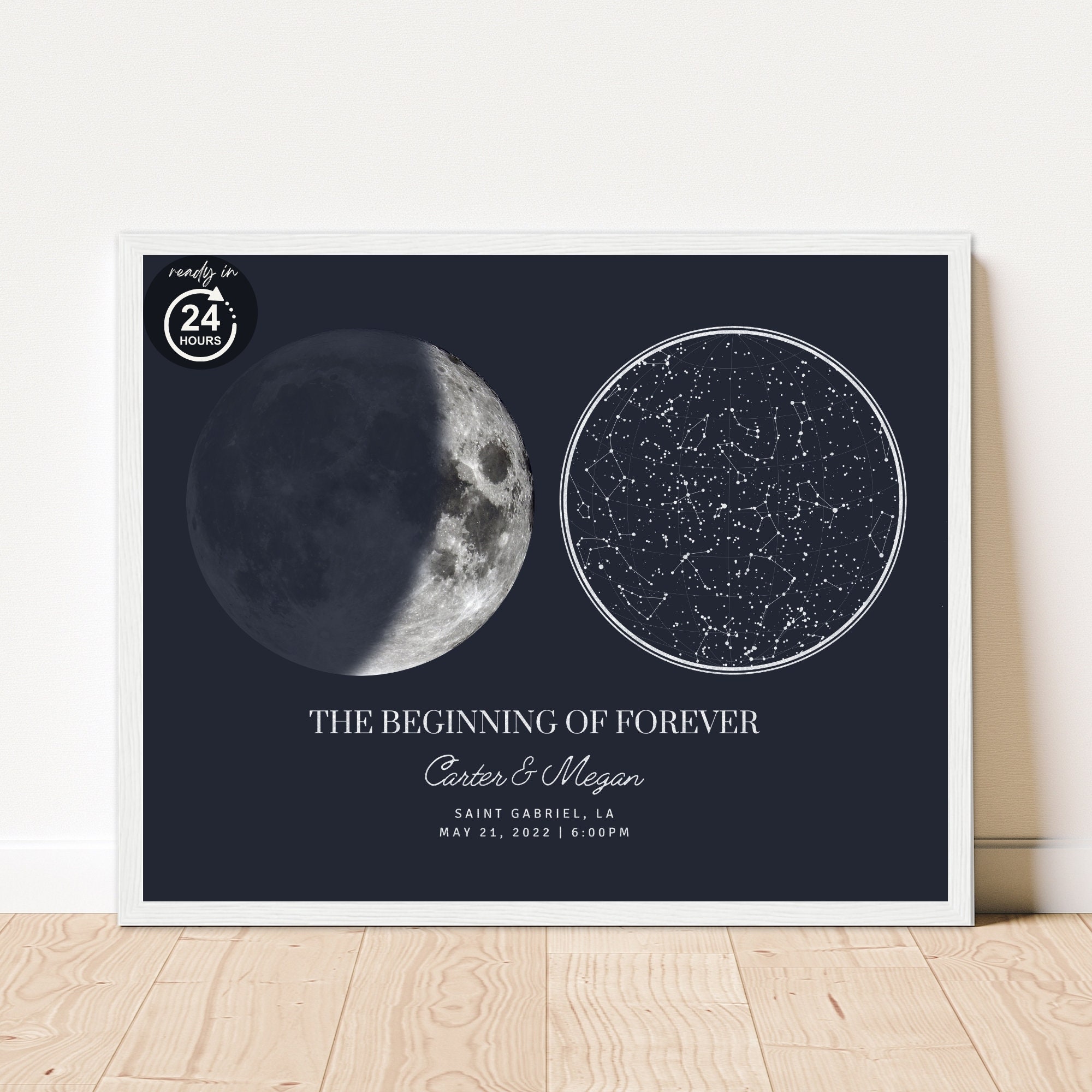 Custom Star Map and Moon Phase by Date and Location, the Night Sky ...