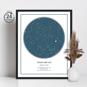 Carte du ciel unique par date et lieu, toutes les couleurs disponibles